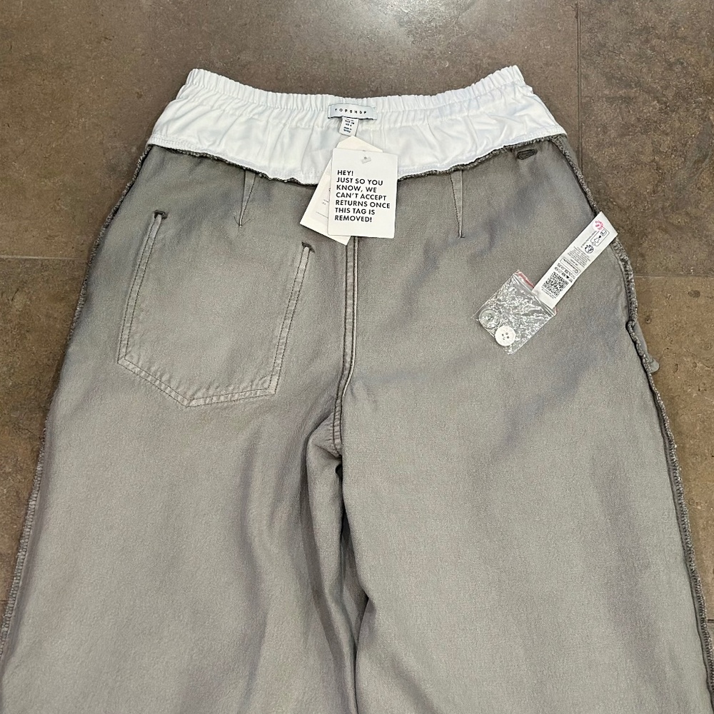 Topshop Boxer Waistband Cotton-Blend Wide-Leg Denim Pants (Grey/White) - Picture 14 of 16